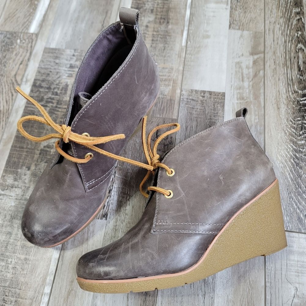 Sperry Harlow Burnished Gray Leather Wedge Bootie Size 9.5